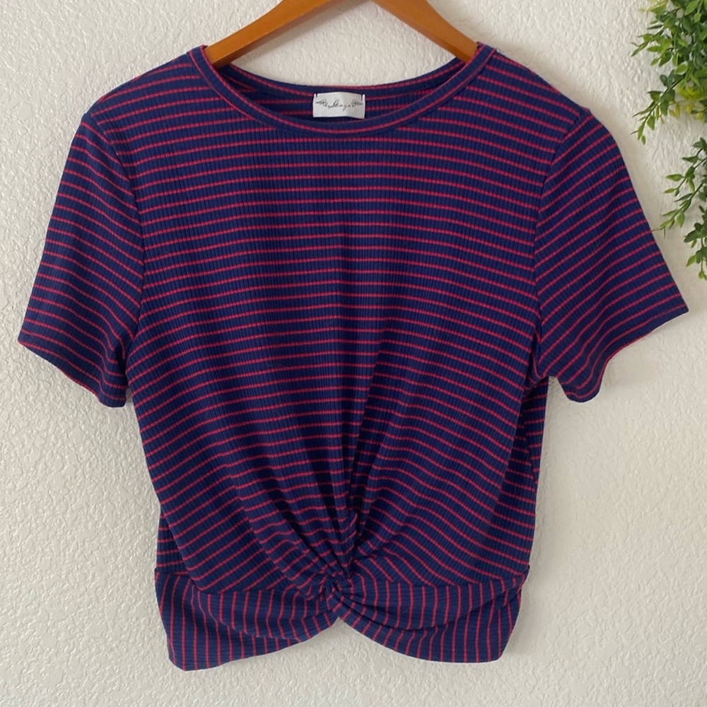 Gaze Navy Stripe Knot Crop Top